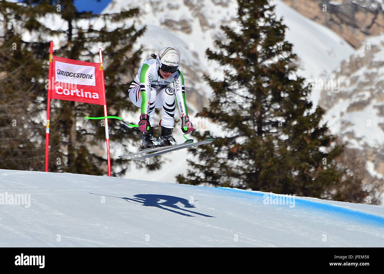 Italie, Vénétie, Cortina d'Ampezzo, Tofana, coupe du monde de ski, départ, Viktoria Rebensburg Banque D'Images