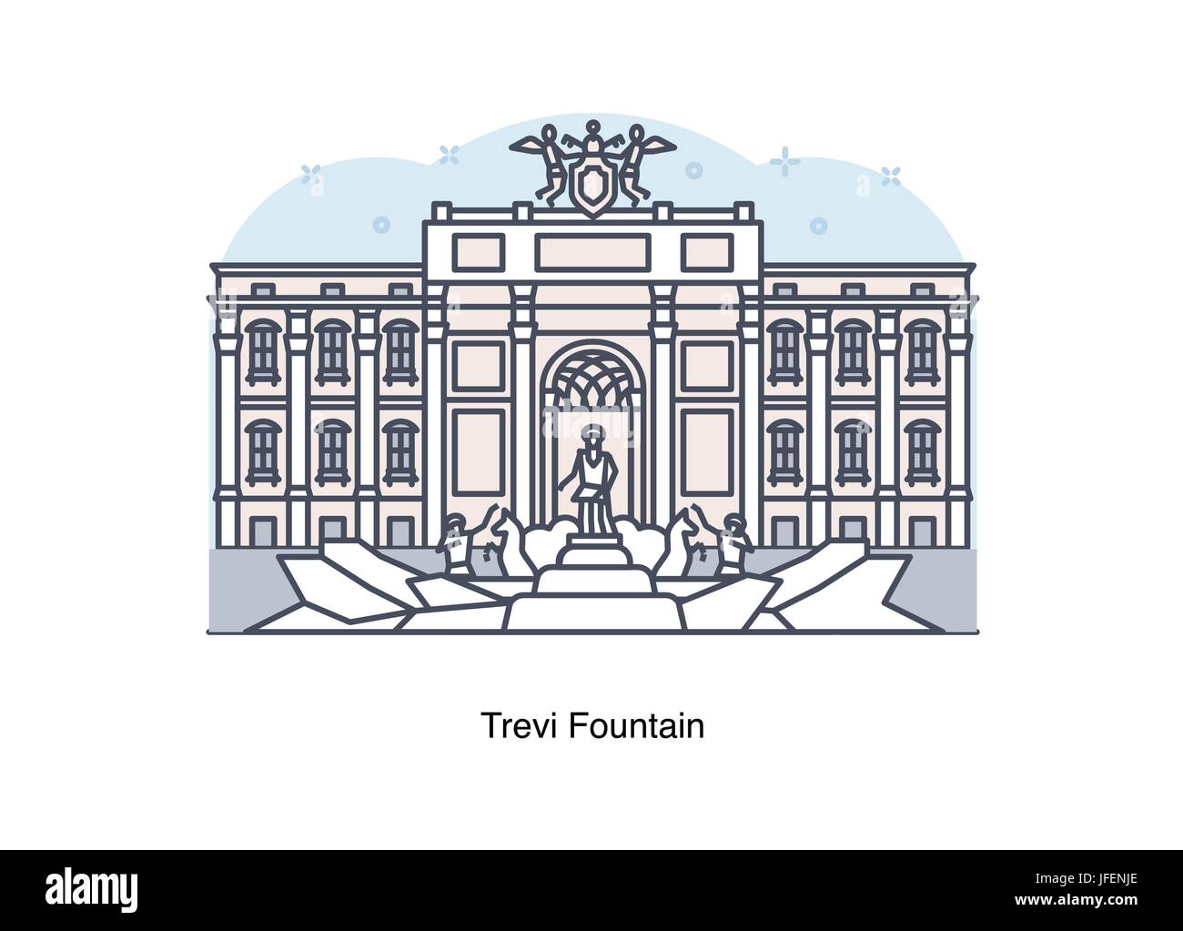 Ligne vectorielle Illustration de la fontaine de Trevi, Rome, Italie. Illustration de Vecteur