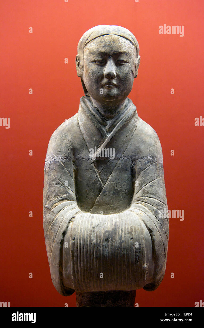 Chine, province du Shaanxi, Xi', un musée d'histoire de Shaanxi, poteries peintes figure féminine, dans l'ouest de la dynastie des Han, 206 av. J.-C. 8 Banque D'Images