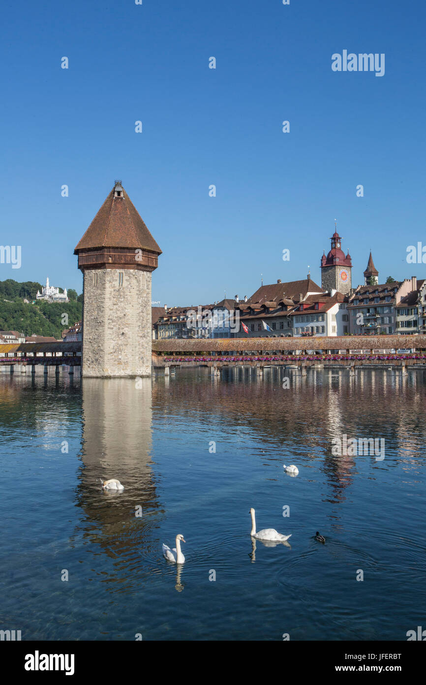 La Suisse, la ville de Lucerne, pont de la chapelle, UNESCO World Heritage Banque D'Images