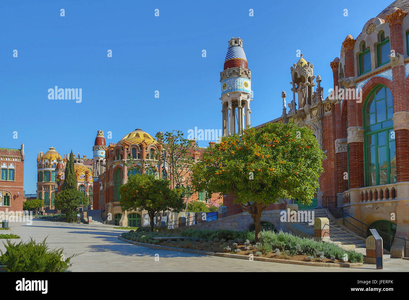 L'Espagne, la Catalogne, la ville de Barcelone, St. Pau (St, Paul), site de l'Unesco, l'architecte Domenech i Montaner, Banque D'Images