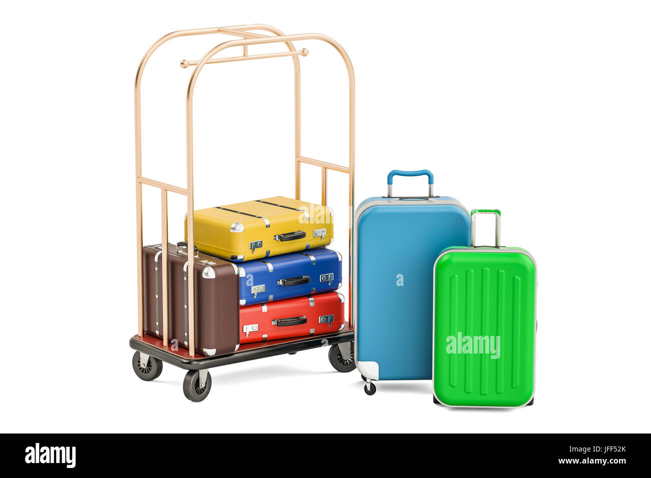 Chariot à Bagages Hôtel - Or Et Tapis Bleu - 112x61x186 Cm - Inox - Neuf