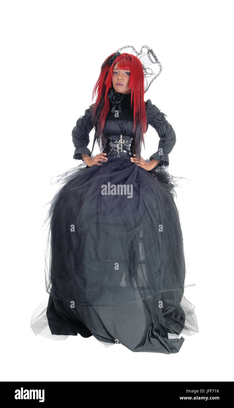 Femme africaine à l'époque victorienne robe noire. Banque D'Images