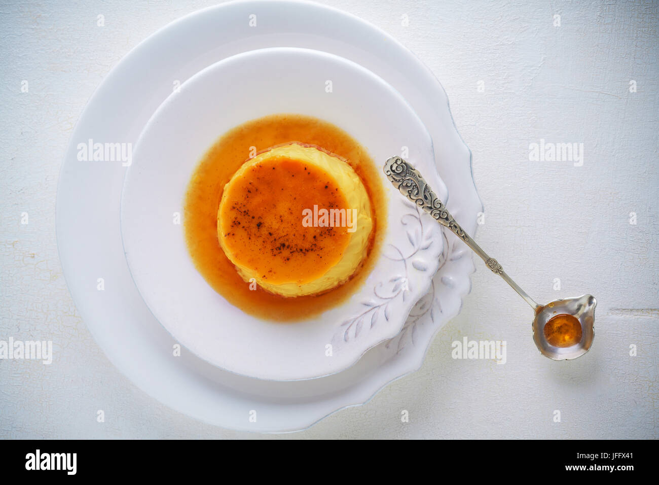 Crème caramel. Flan. Banque D'Images