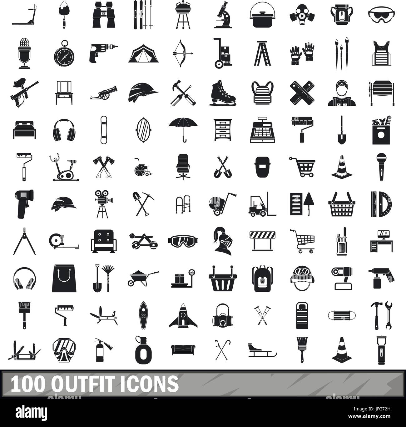 100 outfit icons set, le style simple Illustration de Vecteur