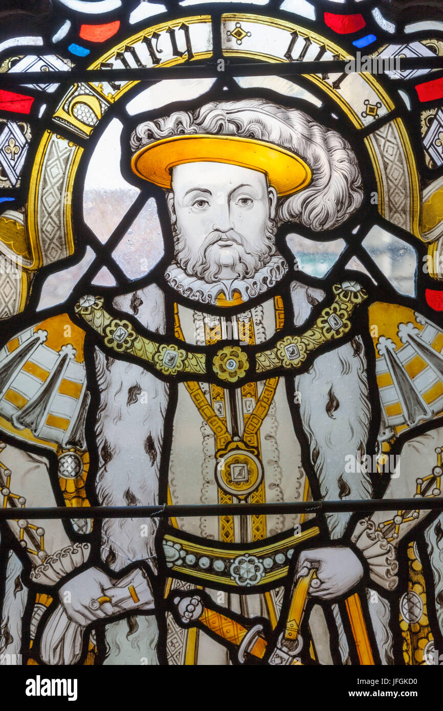 L'Angleterre, Somerset, Bristol, Bristol Cathedral, vitrail représentant Henry VIII Banque D'Images