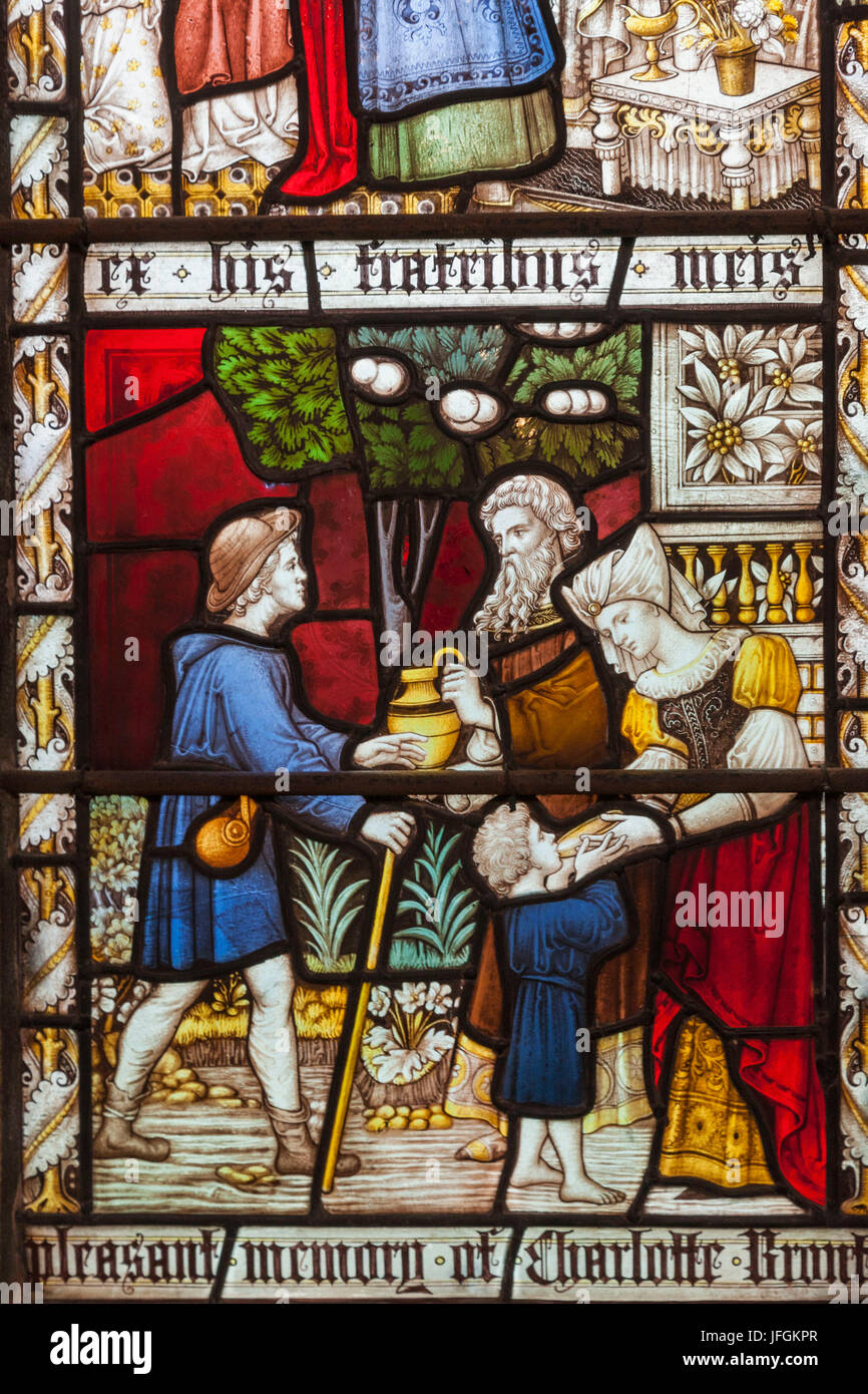 L'Angleterre, dans le Yorkshire, Howarth, St.Michael et Tous les Anges, Vitrail dédié à la soeurs Bronte Banque D'Images