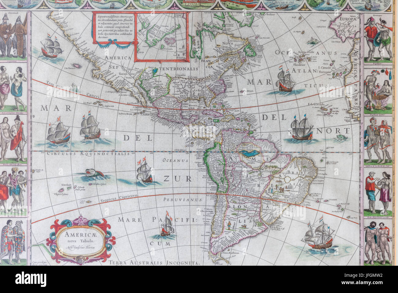 17e siècle La carte des Amériques par Blaeuw Banque D'Images