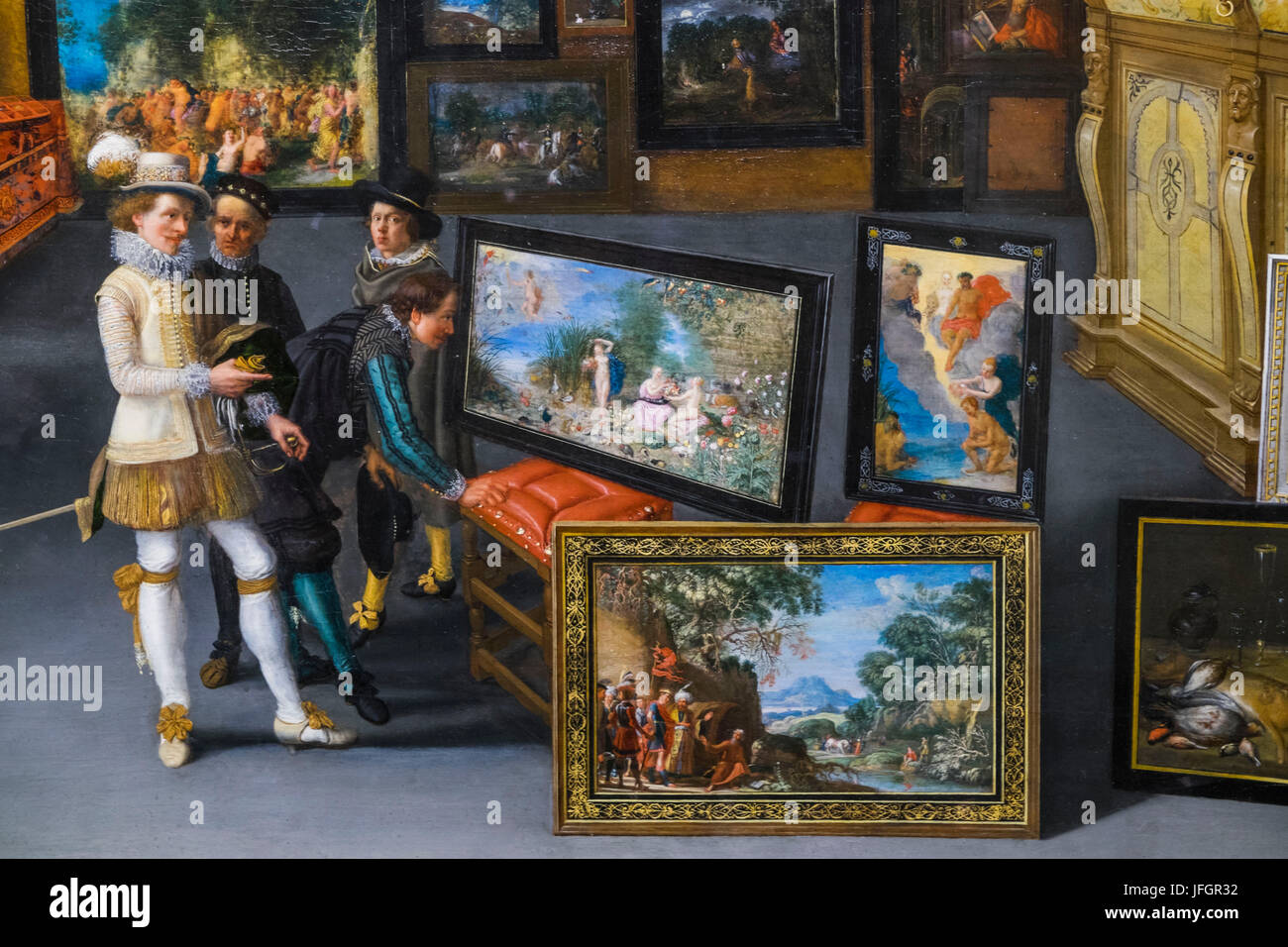 L'Angleterre, Londres, Trafalgar Square, la National Gallery, peinture de connaisseurs admirant célèbre Photos par artiste flamand inconnu dans environ 1620 Banque D'Images
