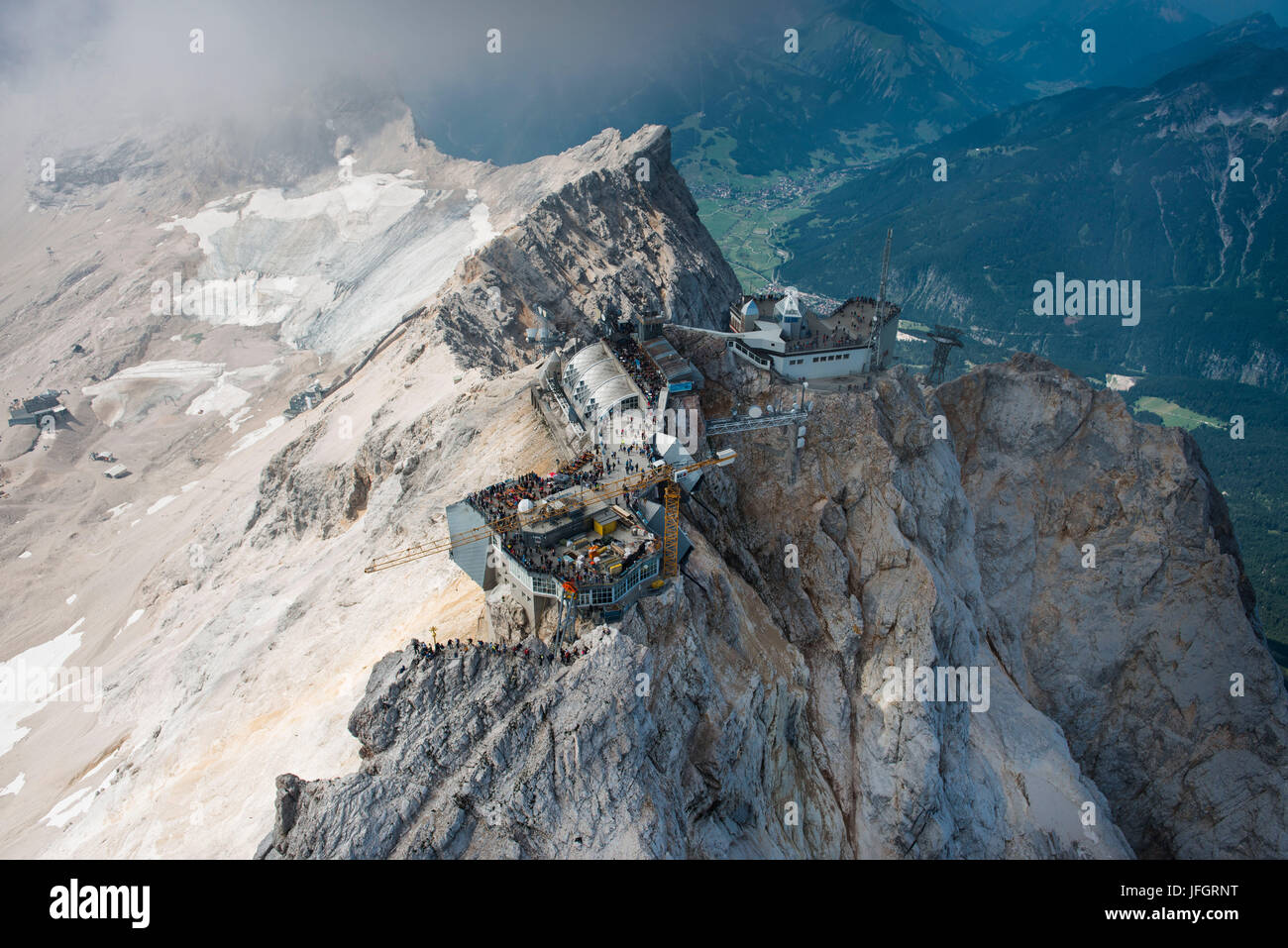 Zugspitze, Garmisch-Partenkirchen, montagne, photo aérienne, gamme Wetterstein, chantier de construction Eibseeseilbahn, Bavière, Allemagne Banque D'Images