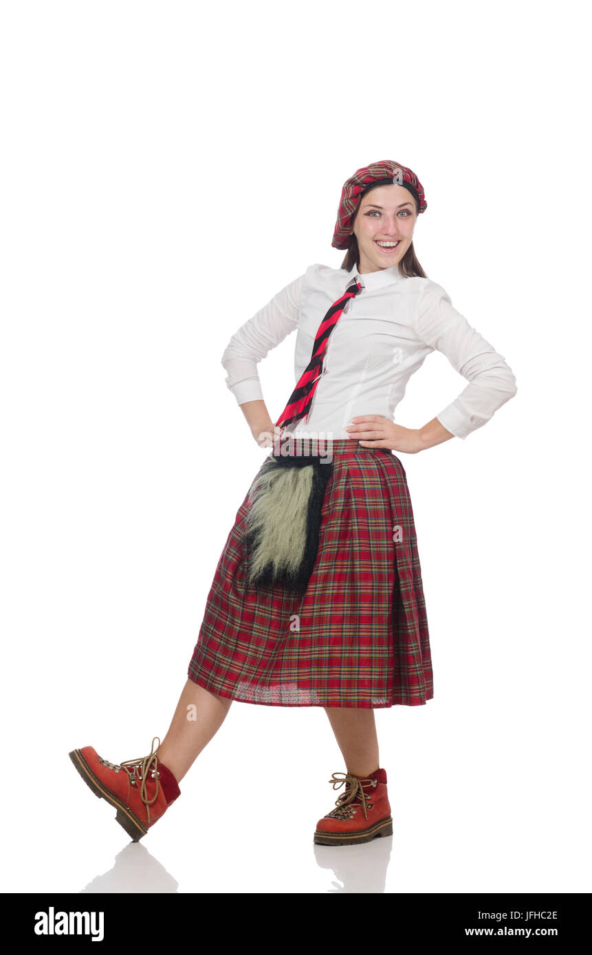 Femme écossaise isolé sur fond blanc Banque D'Images