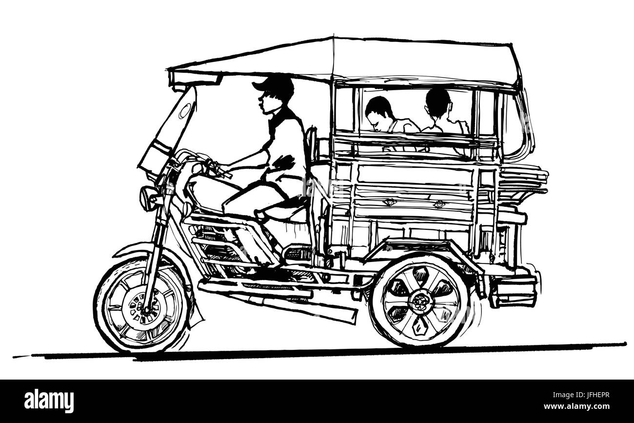 Tuk Tuk conduite au Laos - vector illustration Illustration de Vecteur