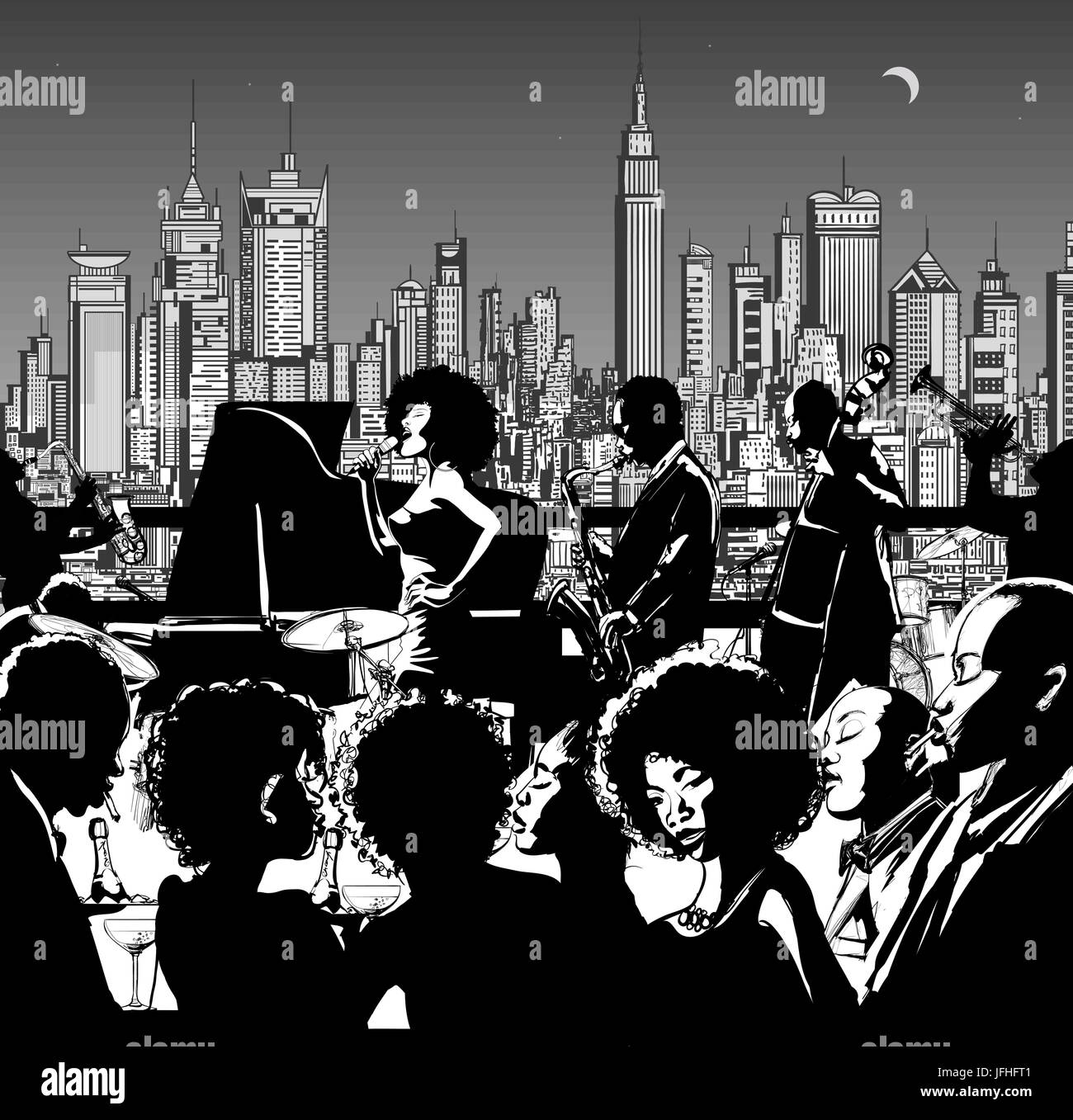 La musique jazz groupe jouant à New York - Vector illustration Illustration de Vecteur
