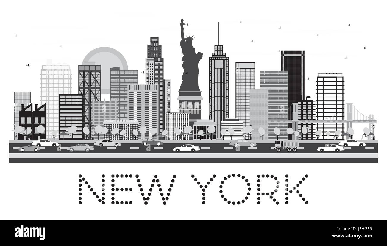 Toits de new york en noir et blanc couleur. vector illustration. Illustration de Vecteur
