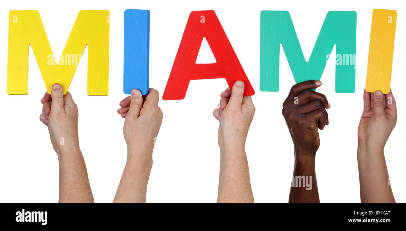 Multikulturell Personnes Gruppe das Wort halten Miami Banque D'Images