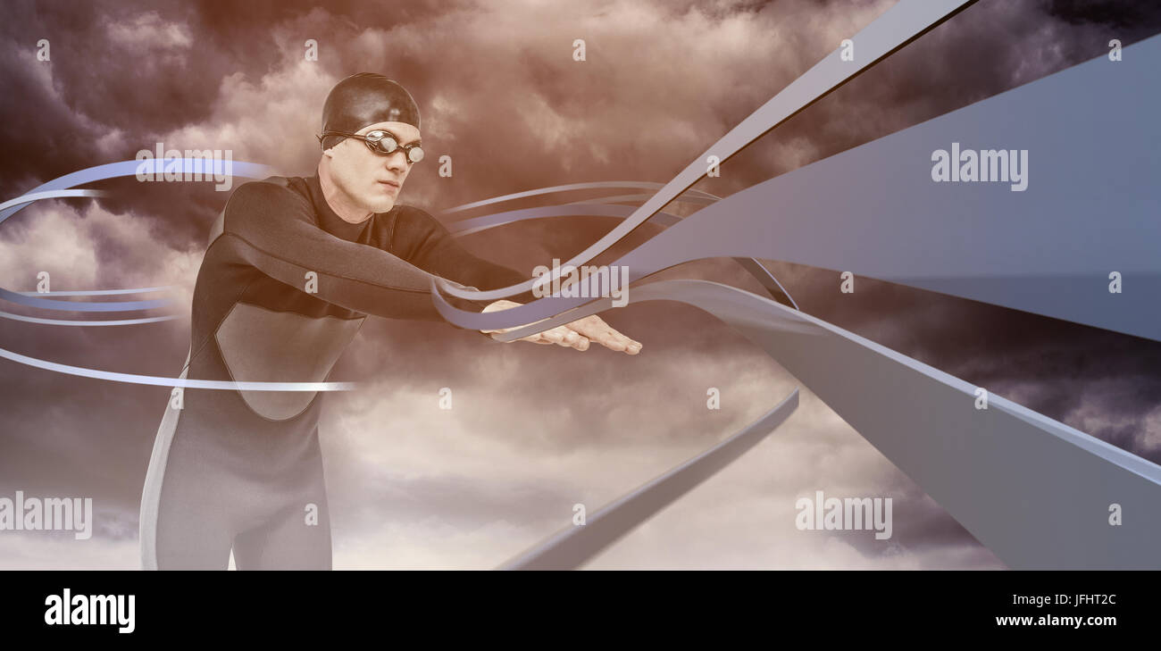 Image composite du nageur dans la combinaison tout en plongée sous-marine Banque D'Images