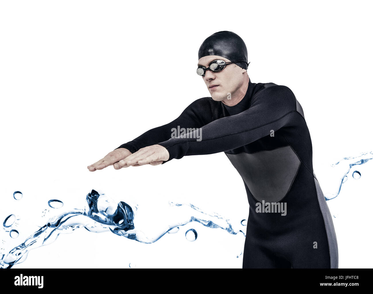 Image composite du nageur dans la combinaison tout en plongée sous-marine Banque D'Images