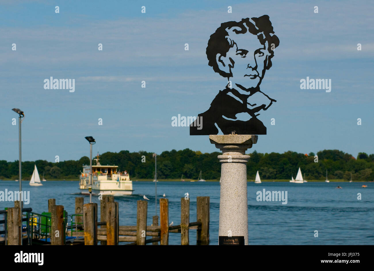 L'Europe, l'Allemagne, la Bavière, le lac de Chiemsee, Chiemgau, Prien-Stock, maison de vacances de bateau, papier découpage de plastique le roi Louis II à la jetée, Banque D'Images