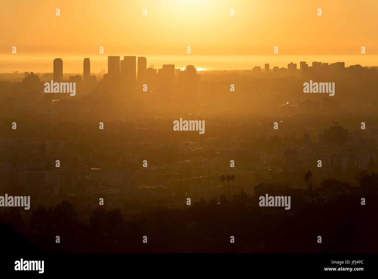 Los Angeles skyline, Sundown, Californie, ETATS UNIS Banque D'Images