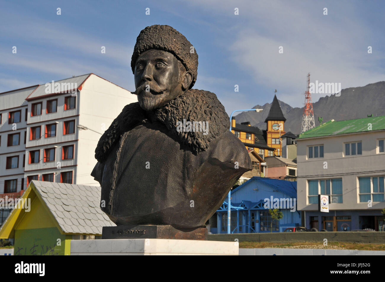 L'Amérique du Sud, Argentine, Terre de Feu, Ushuaia, monument d'Adrian de Gerlache Banque D'Images