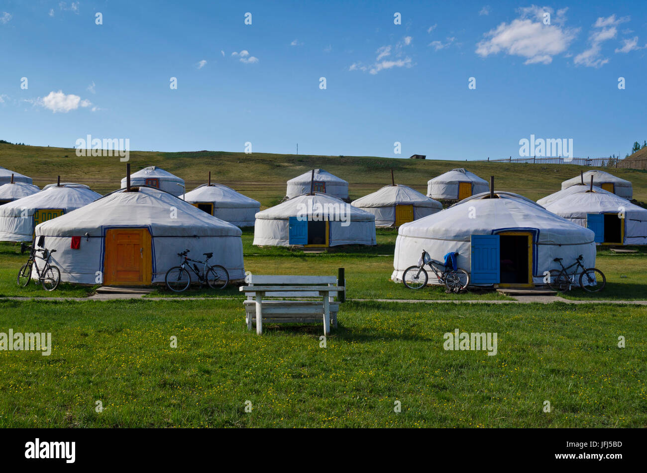 La Mongolie, l'Asie centrale, au camp de yourte, Tsenkher Banque D'Images