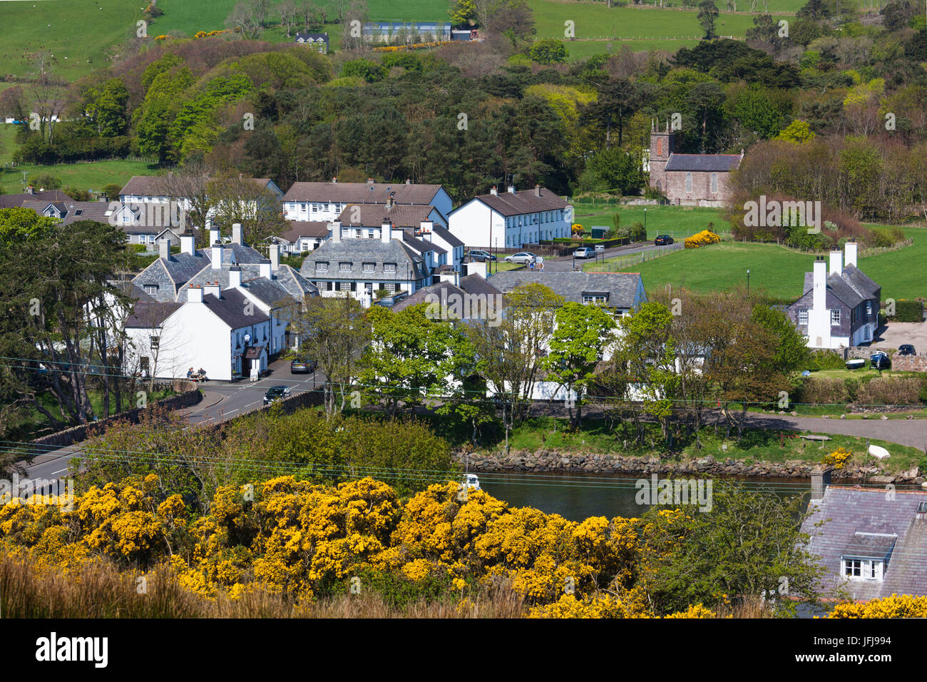 Royaume-uni, Irlande du Nord, le comté d'Antrim, Cushendall, augmentation de la vue sur la ville Banque D'Images