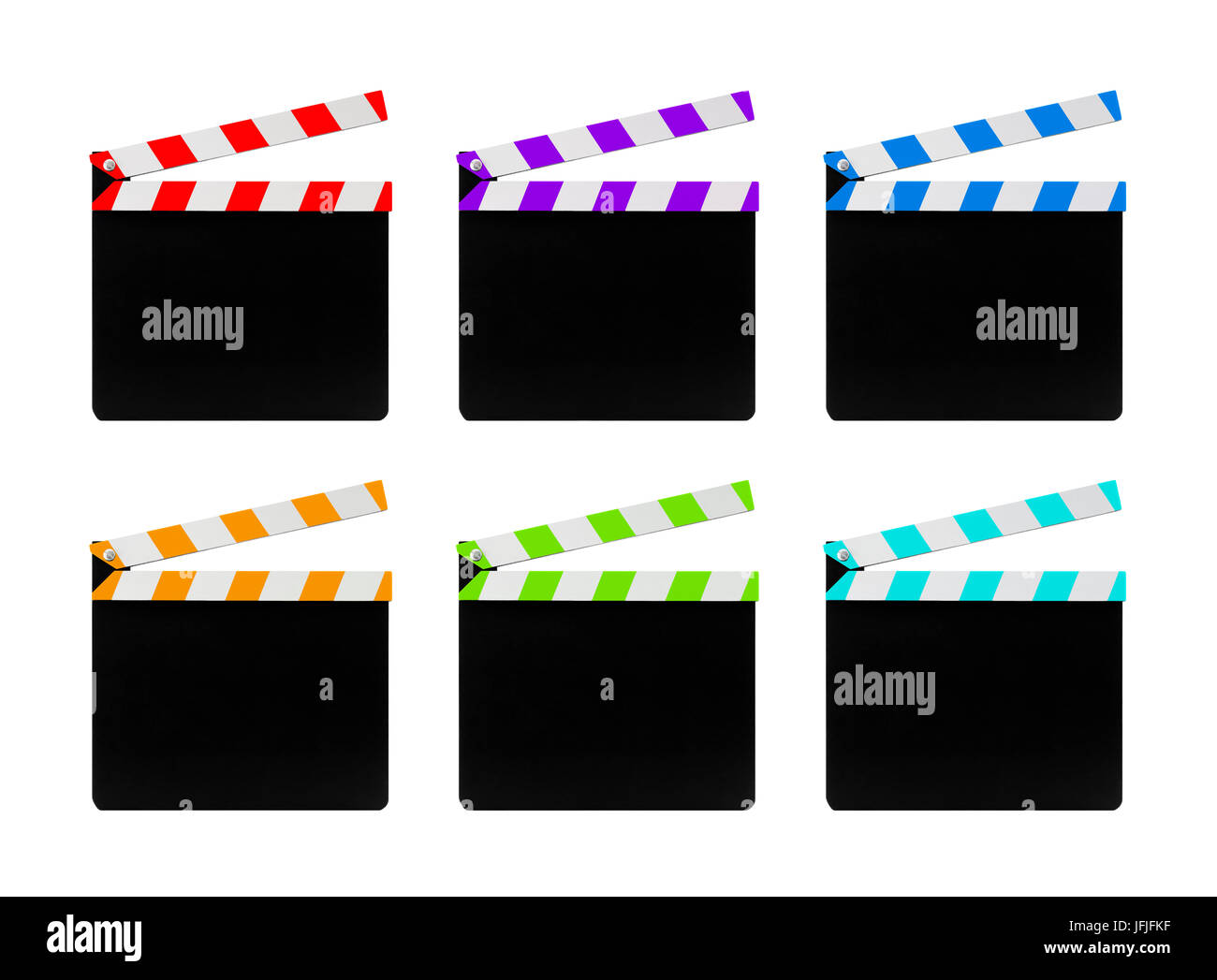 Film clapperboards colorées isolé sur fond blanc Banque D'Images