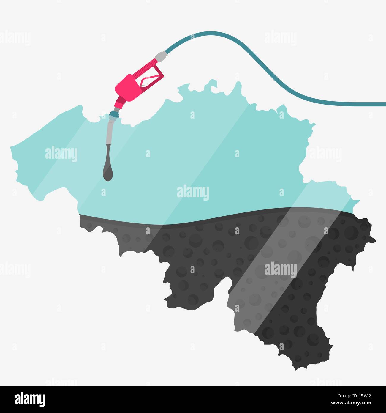 Petrole A La Pompe En Belgique Carte de Belgique étant alimentée par l'huile. La pompe à gaz alimentée  carte. Sur la carte il y a une réflexion en verre. Conceptuel. Les  producteurs de pétrole ou des pays importateurs