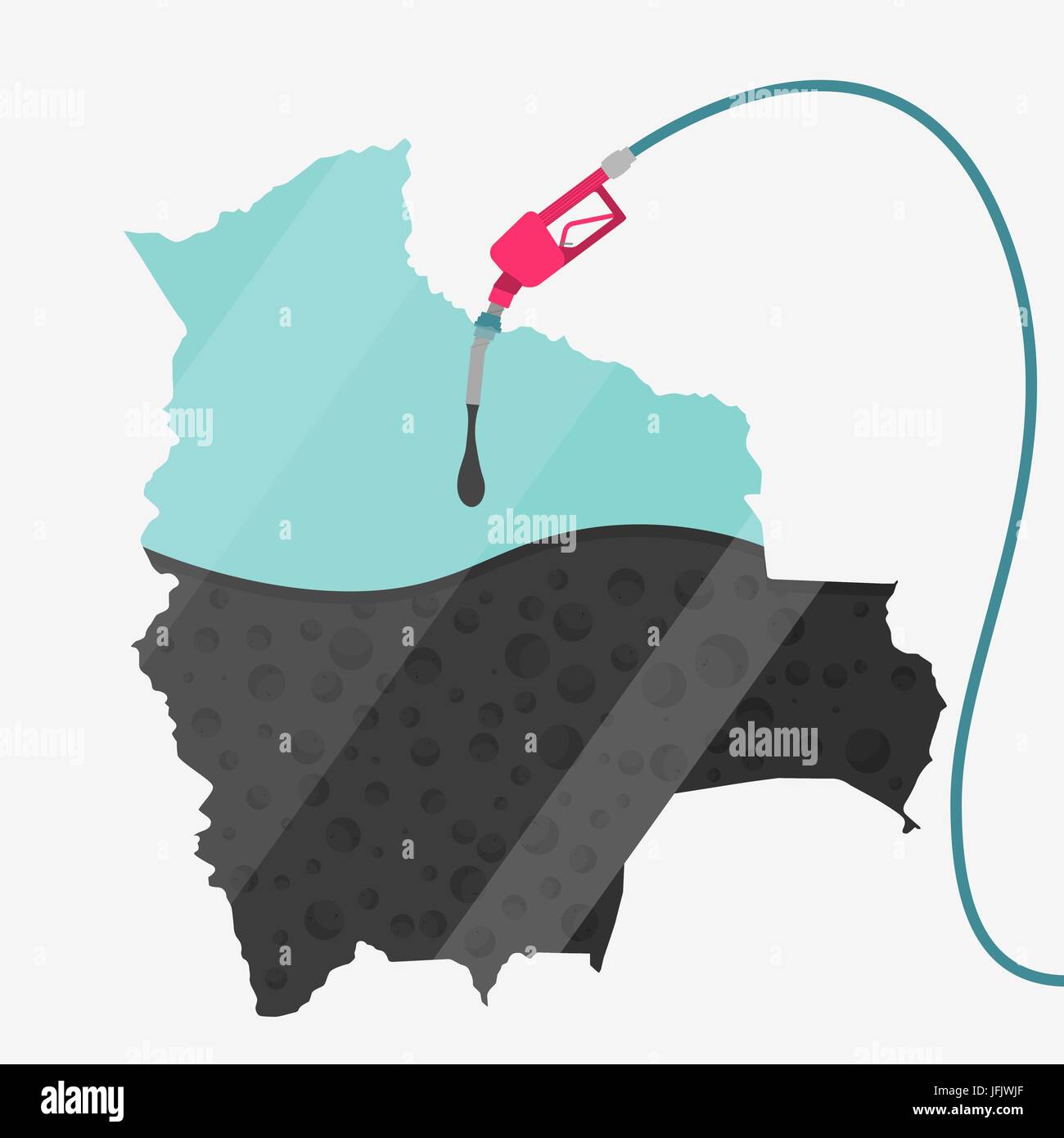 Carte de la Bolivie étant alimentée par l'huile. La pompe à gaz alimentée carte. Sur la carte il y a une réflexion en verre. Conceptuel. Les producteurs de pétrole ou des pays importateurs. Illustration de Vecteur