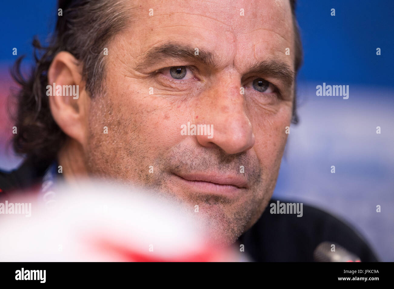 Saint Petersburg, Russie. 1er juillet 2017. L'entraîneur Chilien Juan Antonio Pizzi, photographiés lors de la conférence de presse du Chili pour la Coupe des Confédérations en Saint Petersburg, Russie, 1 juillet 2017. Le Chili fait face à l'Allemagne dans la Confed Cup finale le 3 juillet 2017. Photo : Marius Becker/dpa/Alamy Live News Banque D'Images