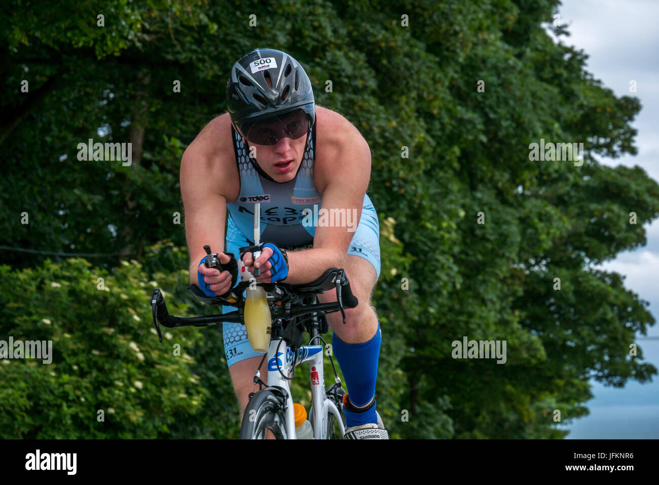 Byres Hill, East Lothian, Écosse, Royaume-Uni, 2 juillet 2017. Cycliste dans l'épreuve cycliste à Edinburgh Ironman 70.3 à Byres Hill, East Lothian, Écosse, Royaume-Uni Banque D'Images
