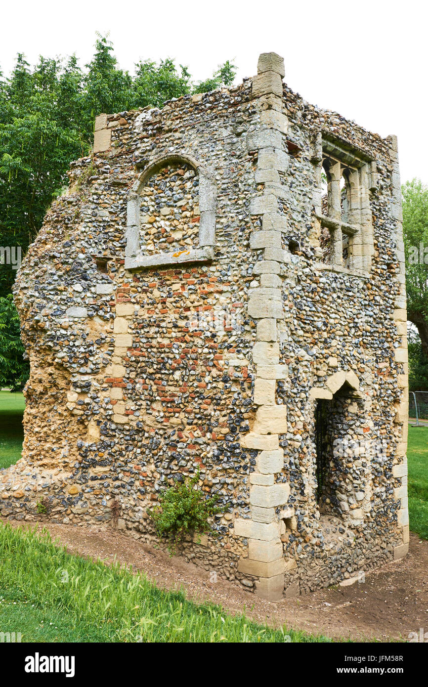 Ruines de l'ancienne église abbatiale dans le jardins de l'abbaye, Bury St Edmunds, Suffolk, UK Banque D'Images