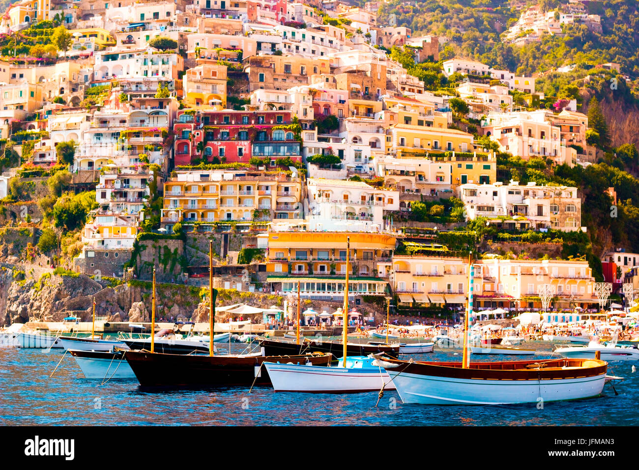 Positano, Campanie, Salerne, charmante ville sur la côte amalfitaine, Banque D'Images