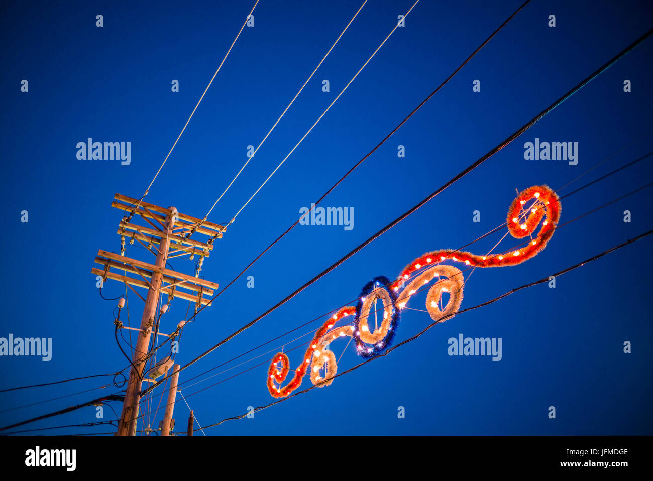 USA, Massachusetts, Cape Ann, Gloucester, la Fiesta, Italian-Portuguese festival communautaire de pêche, des décorations du festival Banque D'Images