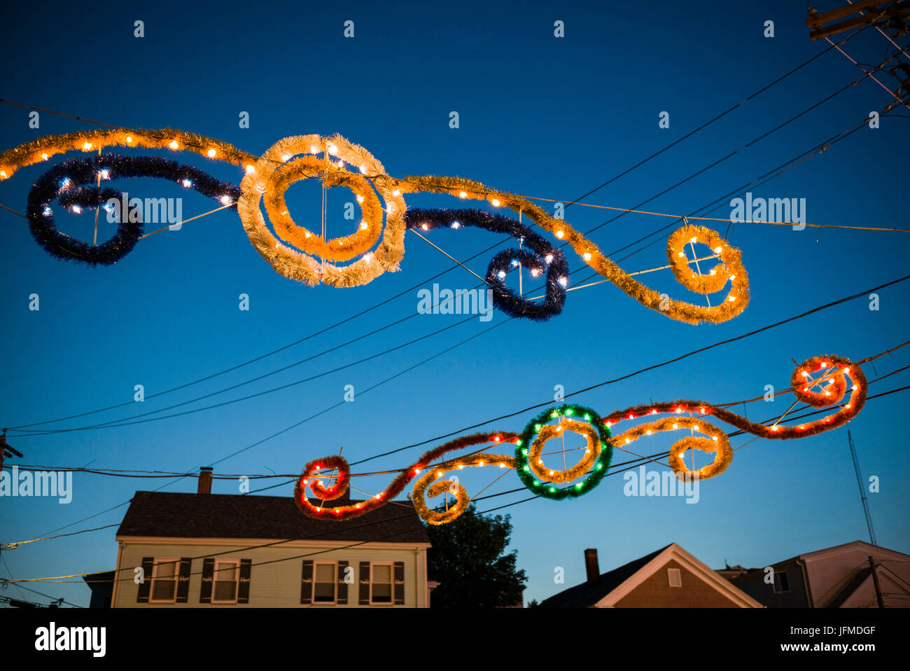 USA, Massachusetts, Cape Ann, Gloucester, la Fiesta, Italian-Portuguese festival communautaire de pêche, des décorations du festival Banque D'Images