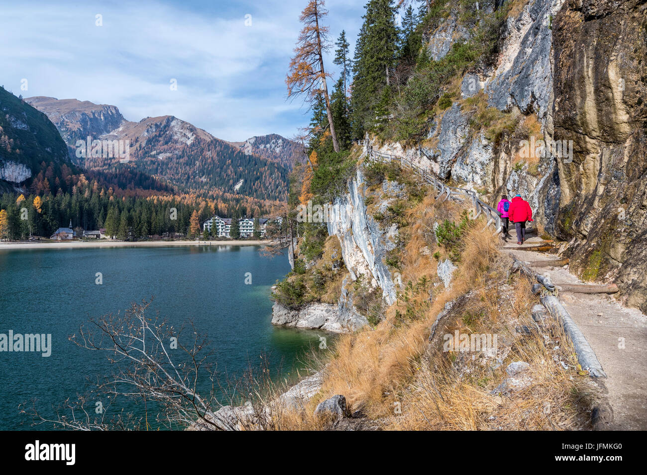 Lago di Braies, Prags Dolomites, Trentino-Alto Adige/Südtirol, Tyrol du Sud, Italie. Banque D'Images