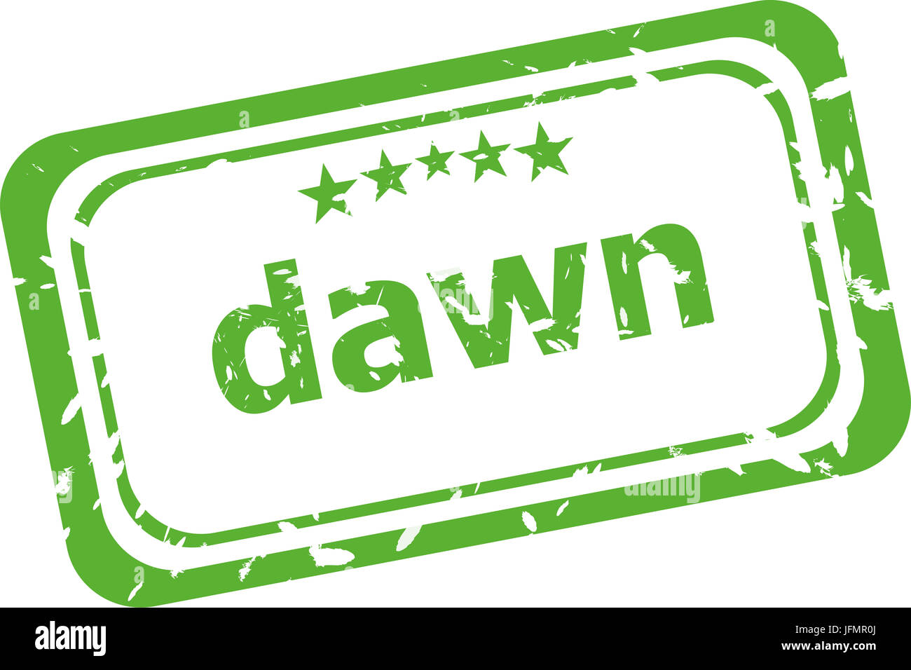Dawn mot sur vieux timbres en caoutchouc d'affaires Banque D'Images