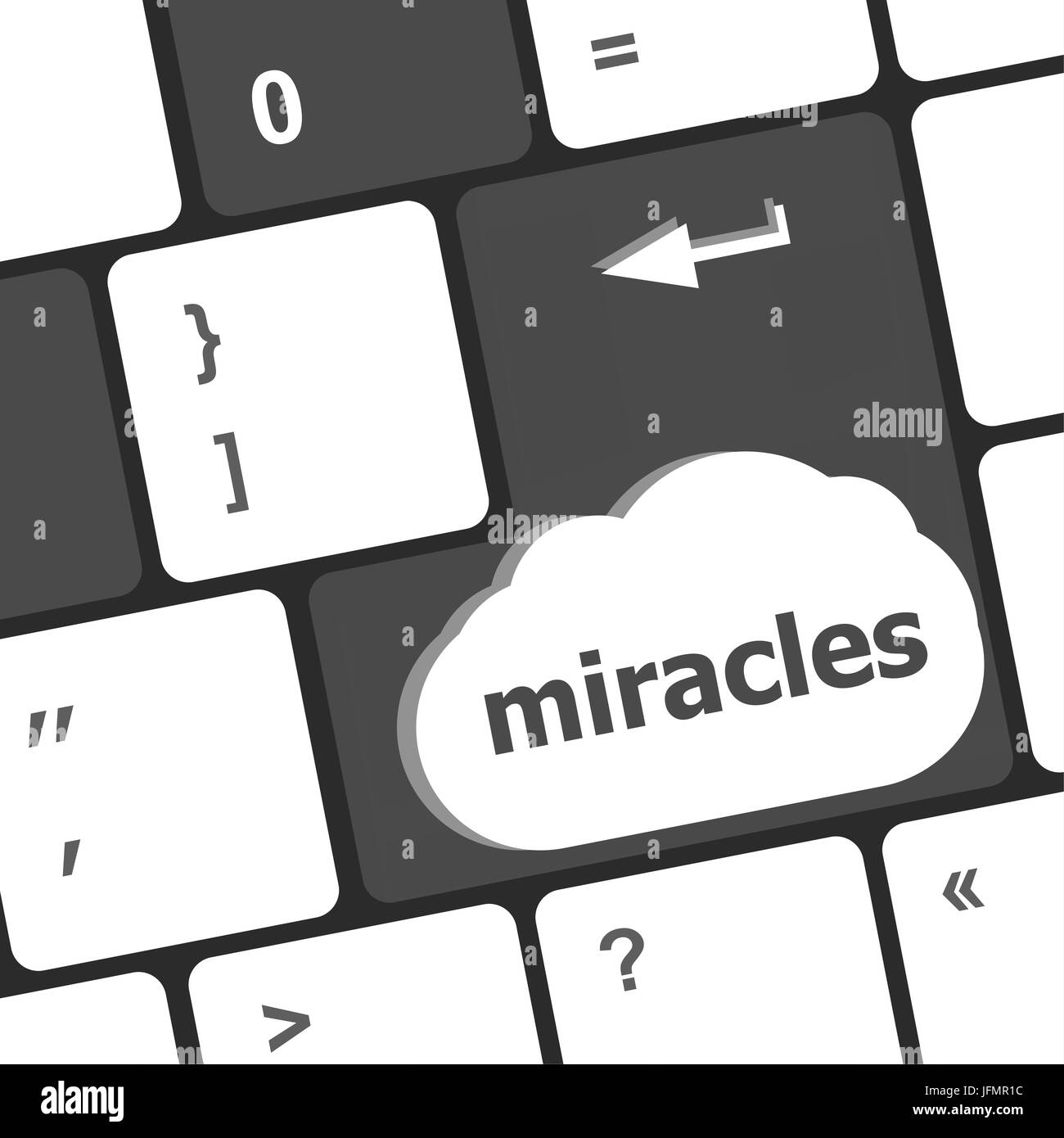 Touche du clavier de l'ordinateur avec le bouton texte miracles Banque D'Images