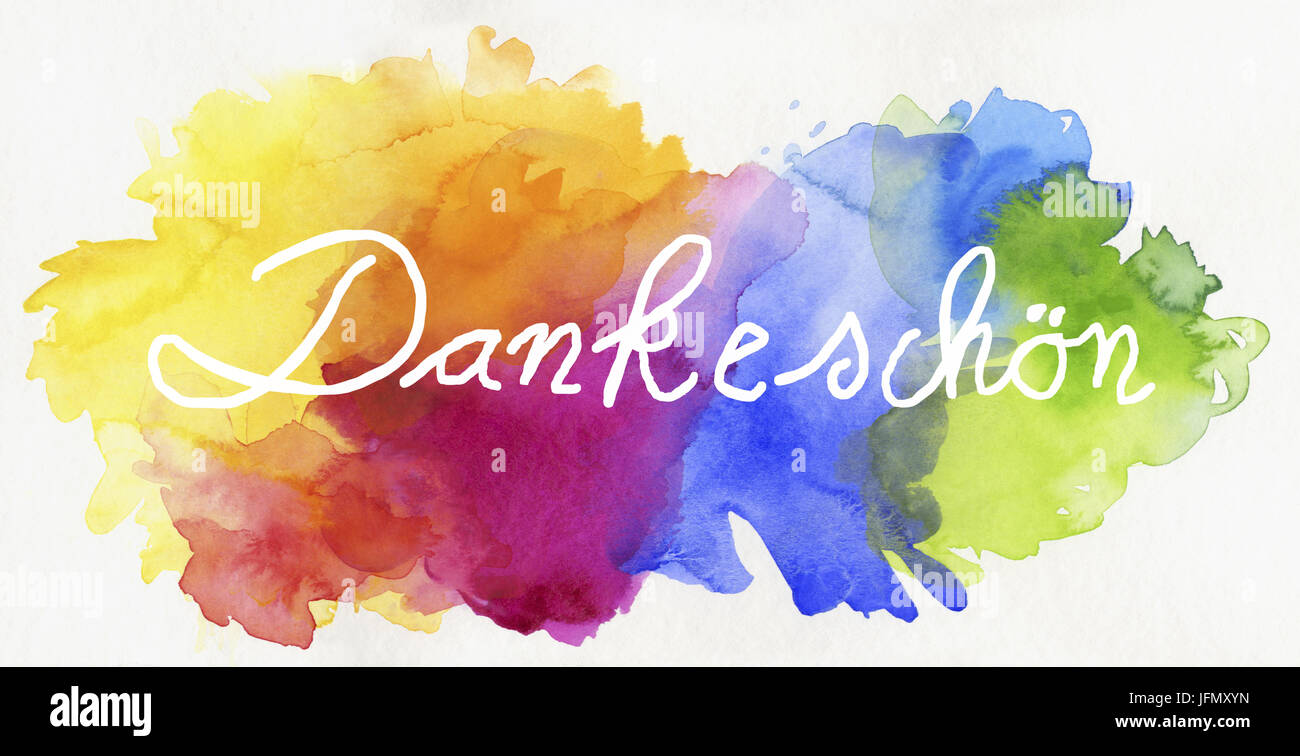 Abstract colorful rainbow aquarelle bannière avec dankeschön Banque D'Images