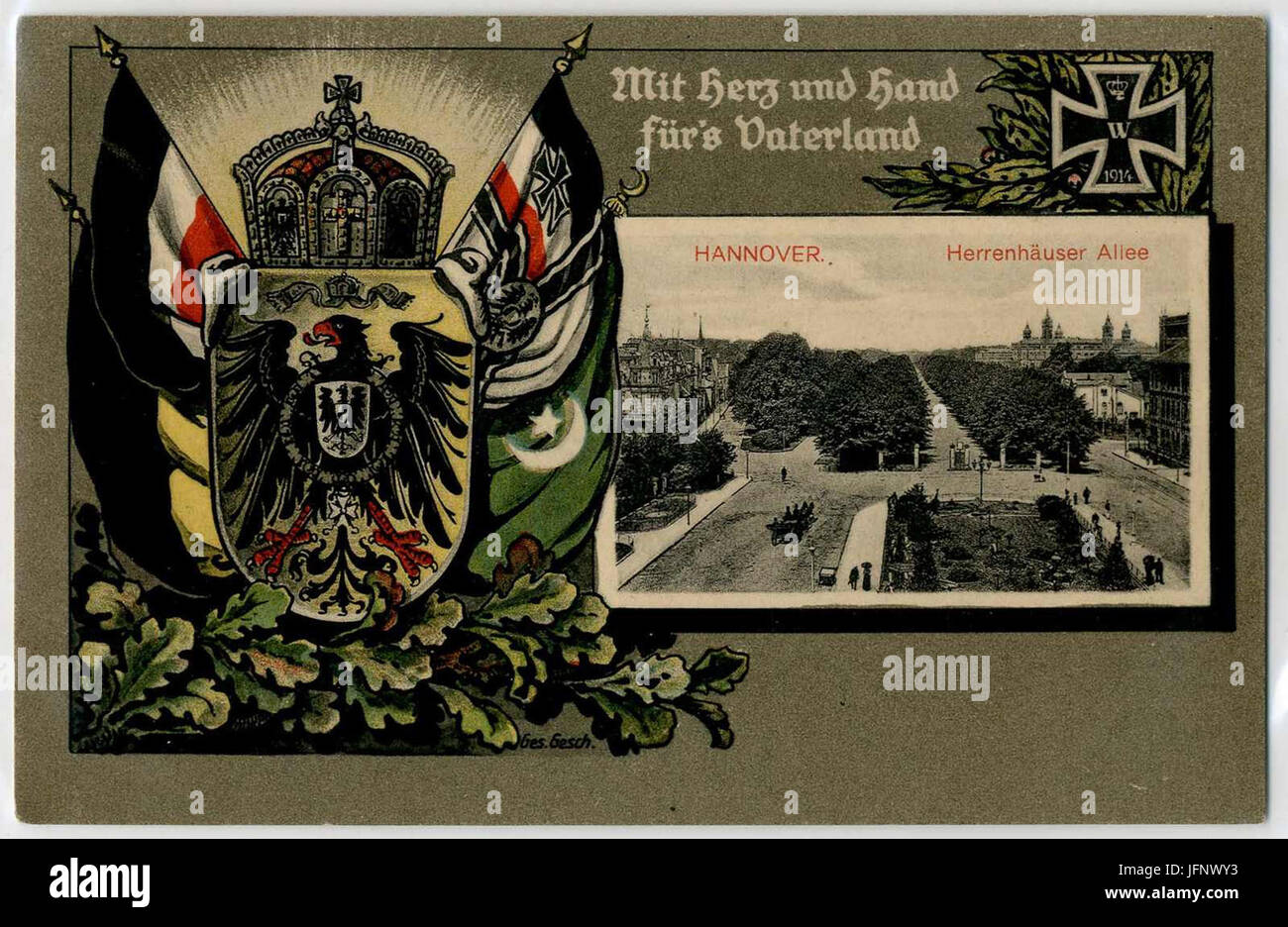 Circa 1914 Ansichtskarte Königsworther Platz Hannover, Patriotika Lithografie Mit Herz und Hand fürs Vaterland, Fahne Deutsches Reich Kaiserreich Osmanisches Banque D'Images Circa 1914 Ansichtskarte Königsworther Platz Hannover, Patriotika Lithografie Mit Herz und Hand fürs Vaterland, Fahne Deutsches Reich Kaiserreich Osmanisches Banque D'Images