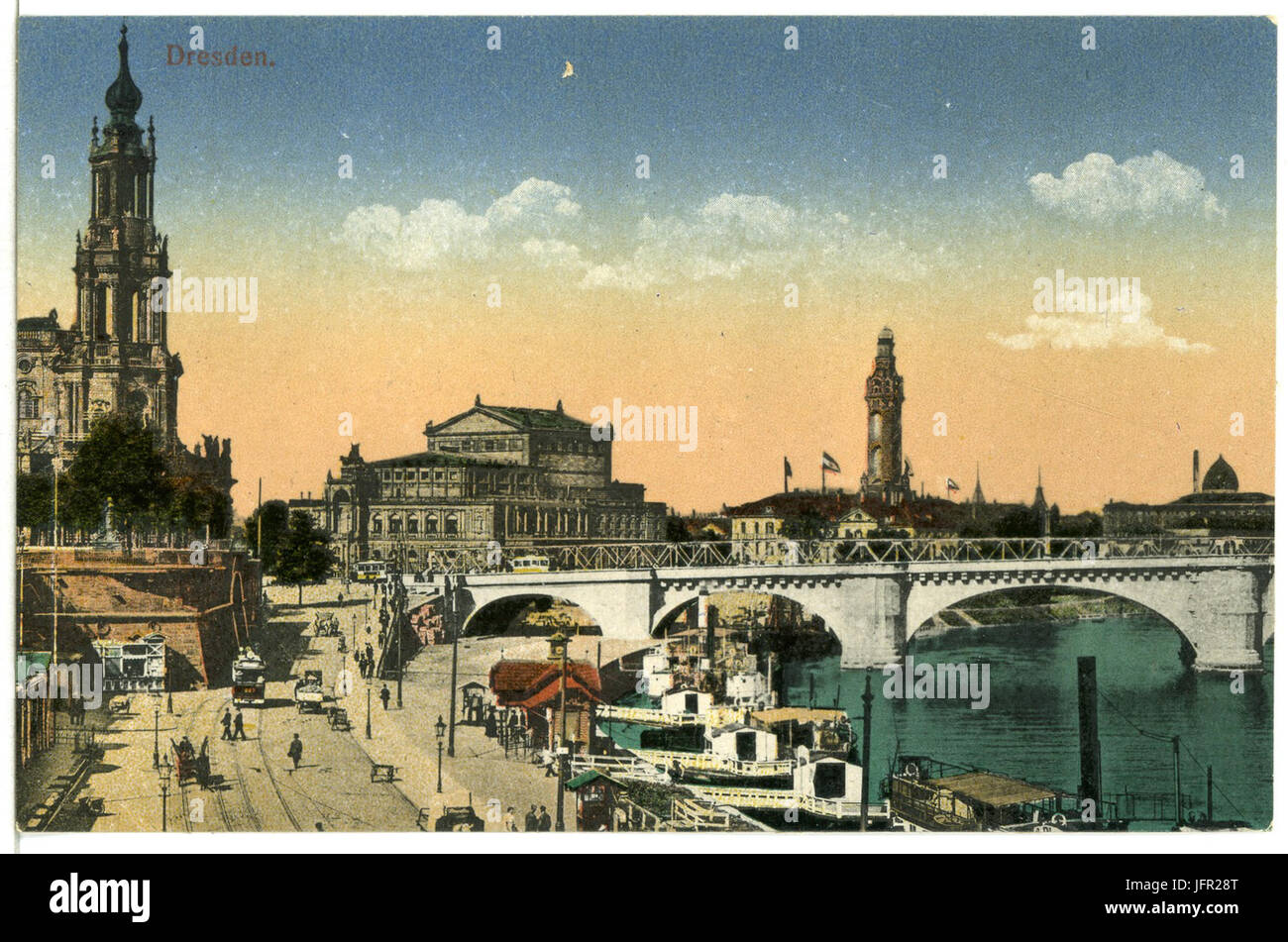 12674 Dresden-1911-Augustusbrücke Semperoper-Brück, Hofkirche, & Sohn Kunstverlag Banque D'Images