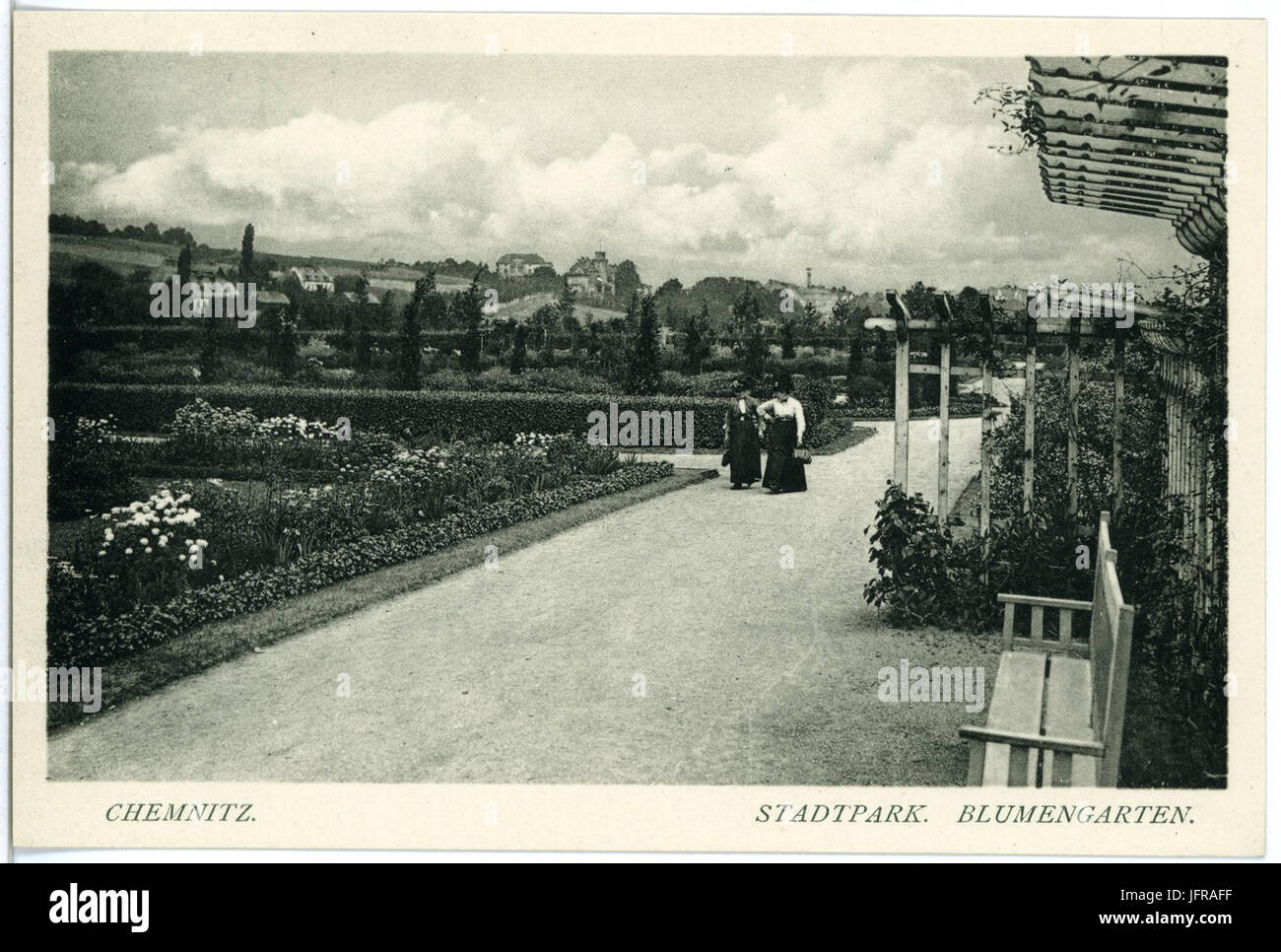 18049-Chemnitz-1914-Im Stadtpark - Blumengarten-Brück & Sohn Kunstverlag Banque D'Images