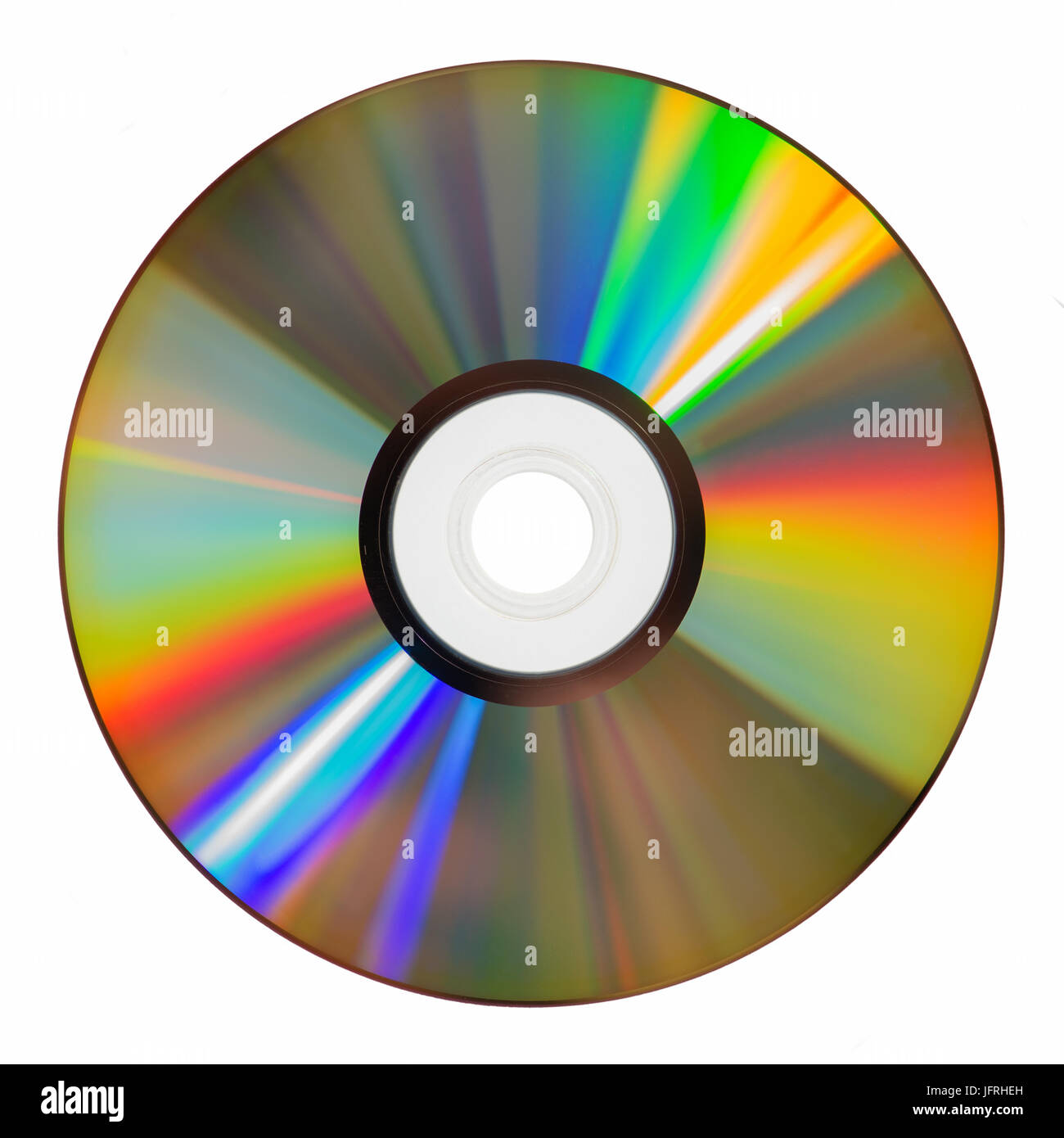 Vue de dessus du cd rom irisé sur fond blanc Banque D'Images