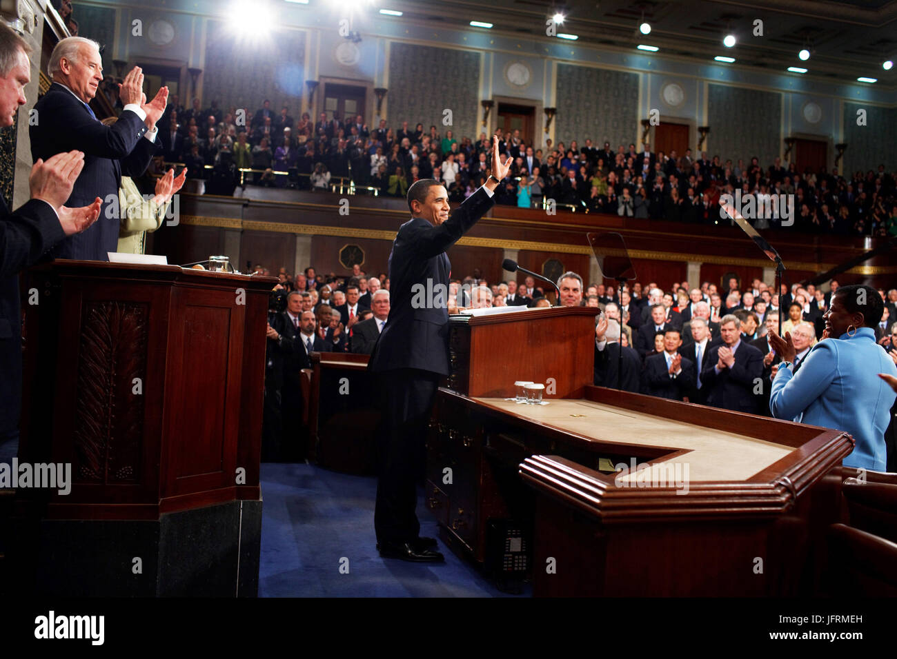 Le président Barack Obama traite de la session conjointe du Congrès des États-Unis à la capitale américaine, Washington, D.C. 24/02/09 Photo Officiel de la Maison Blanche par Pete Souza Banque D'Images