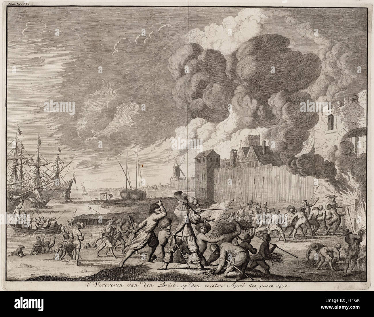 'T Veroveren van Den Briel, op den eersten des avril 1572 jaars (Jan Luyken, 1679) Banque D'Images