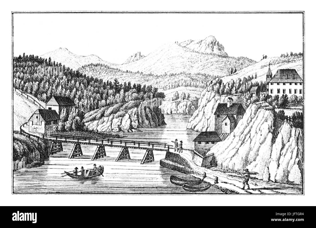 147 Ennstalbrücke Haus Kessel mit Altenmarkt bei .S. Kölbl - J.F.Kaiser Ansichten der Steiermark 1830 Lithografirte Banque D'Images