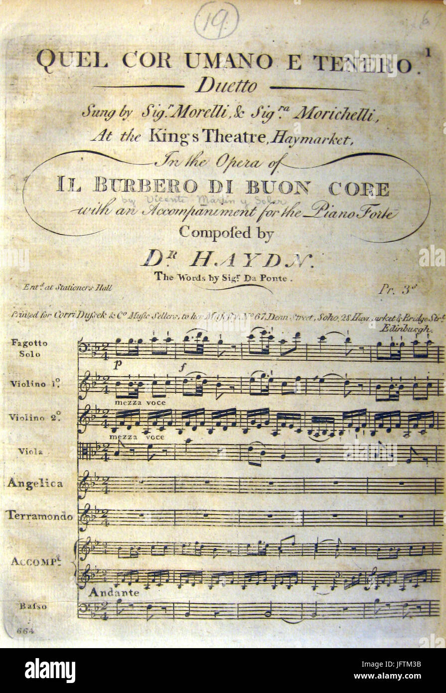 Quel cor umano e tenero - aria insertion composée par Joseph Haydn Banque D'Images