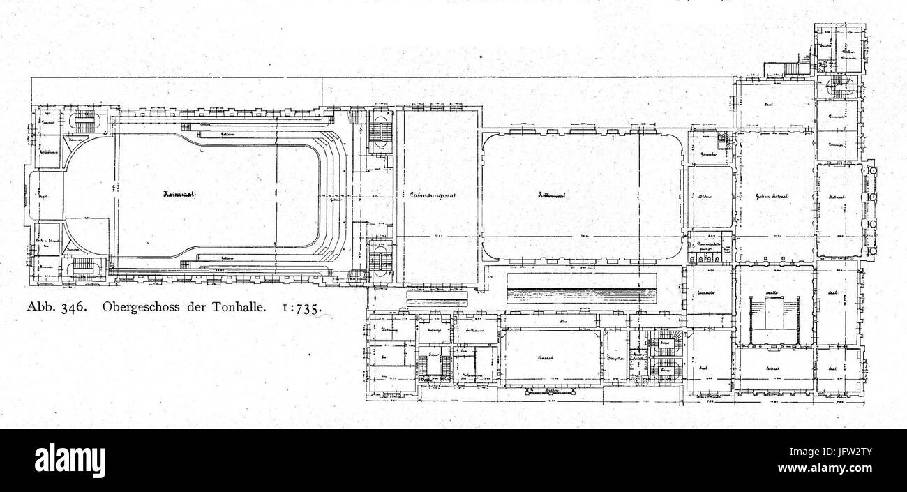 Alte städtische Tonhalle de Düsseldorf, 1863, Erweiterung von 1889 bis 1892, Architekten Hermann vom Endt und Bruno Schmitz, Eberhard Stadtbaumeister Stadtbaurat Peiffhoven und Westhofen, Obergeschoss Grundriss Banque D'Images