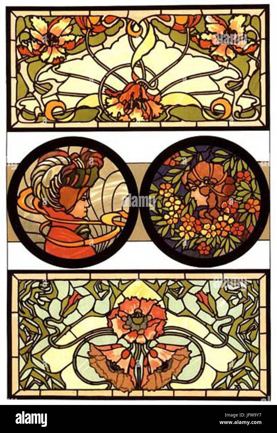 Arnold Lyongrün Vorlage für ein Jugendstilfenster Vorlagenwerk Vorbilder für aus dem Kunstverglasungen Style der Neuzeit im Verlag Hessling und Berlin New York 1900 Banque D'Images