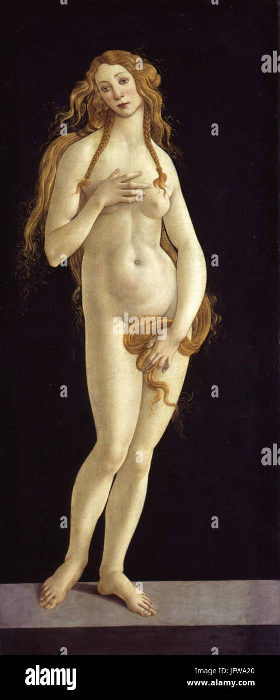 'Vénus' de Sandro Botticelli est l'une des peintures les plus emblématiques de la Renaissance italienne. Il représente la déesse romaine Vénus émergeant de la mer, symbolisant la beauté et l'amour. Cette pièce est logée dans le Gemäldegalerie à Berlin. Banque D'Images